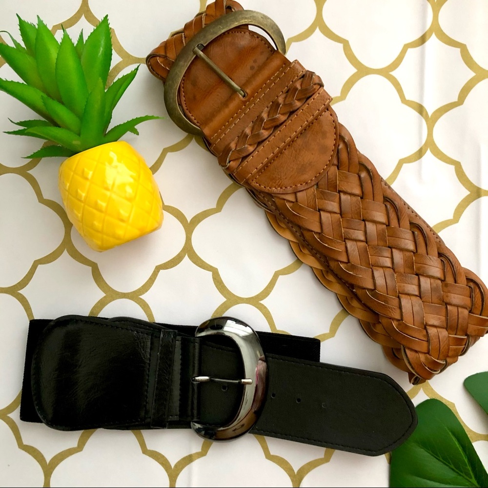 •🍍• Brown Braided Belt & Black Elastic Belt
